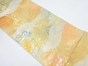 未使用品　道長取りに波・花唐草模様織り出し袋帯